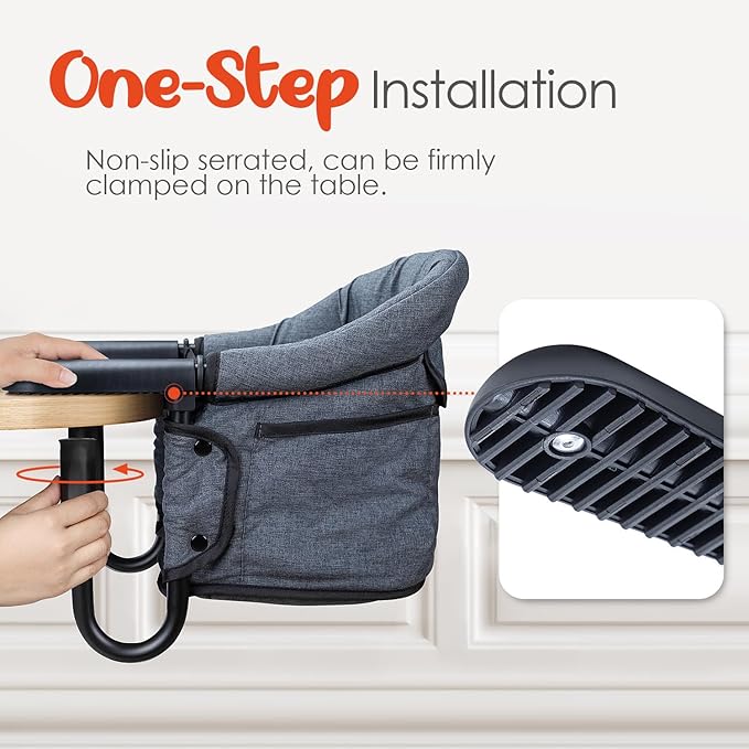 Hook-On Chairs - Portable & Foldable for Babies 6-36 Months, Family & Travel Use with Carry Bag (Grey)