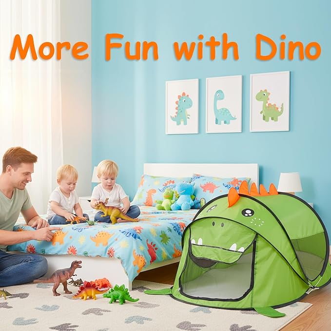 Pop up Kids Play Tent, Foldable Kids Playhouse Indoor Outdoor Toys Tents for Boys Girls Toddlers Birthday with Portable Storage Bag, Green Dinosaur