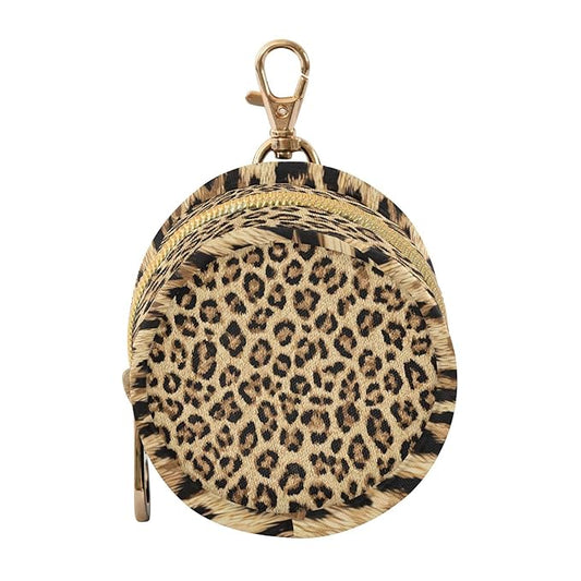 Pacifier Holder with Clip Pacifier Case for Diaper Bag Round Baby Pacifier Pouch Box Bag Portable Classical Leopard Print