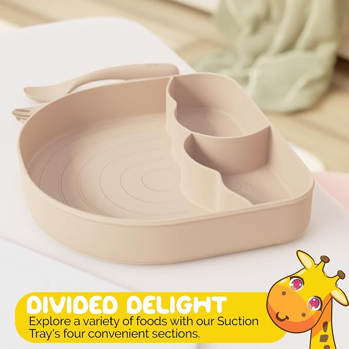 Silicone Baby Feeding Set with Sectioned Baby Plates with Suction and Baby Eating Utensils sets with Toddler forks and spoons - (3 Piece Set) Baby Led Weaning Supplies