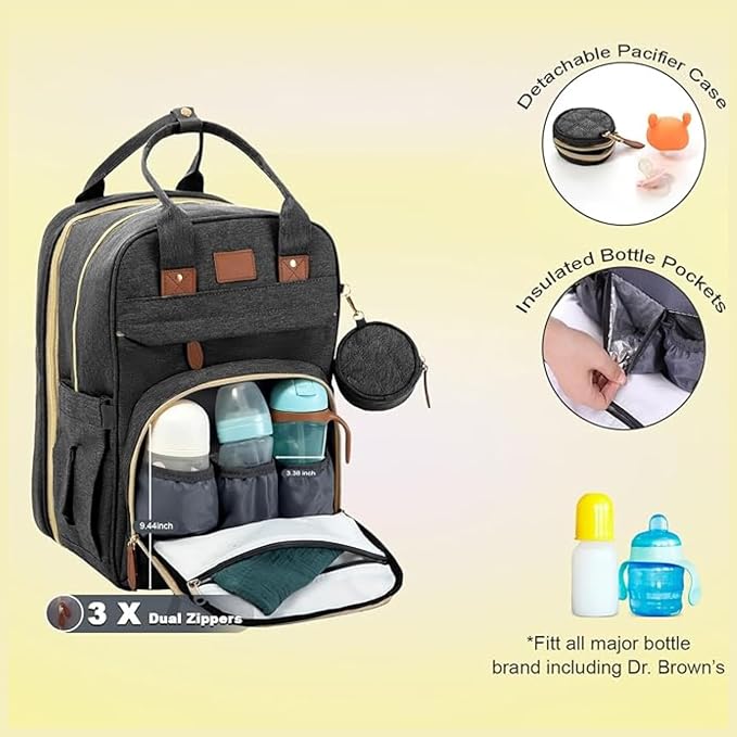 Diaper Bag Backpack – Large Waterproof Baby Bag with USB Charging Port, Changing Pad & Stroller Straps – Stylish, Durable & Hands-Free Travel Organizer for Moms & Dads (Black)