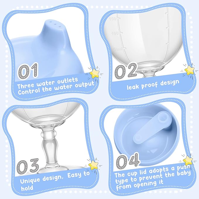Irenare 2 Pcs Baby Wine Sippy Cup Plastic Goblet Cup No Spill Toddler Sippy Goblet Beverage Milk Water Bottle for Kids Holiday Birthday Party Funny Gift (Goblet Style,Blue,White)