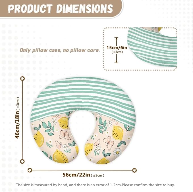 Green Nursing Pillow Cover for Breastfeeding Pillow,Removable Ultra-Soft Slipcover for Baby Nursing Pillow, Fits Newborn Feeding Pillow, Green Stripes Lemon(Cover Only)
