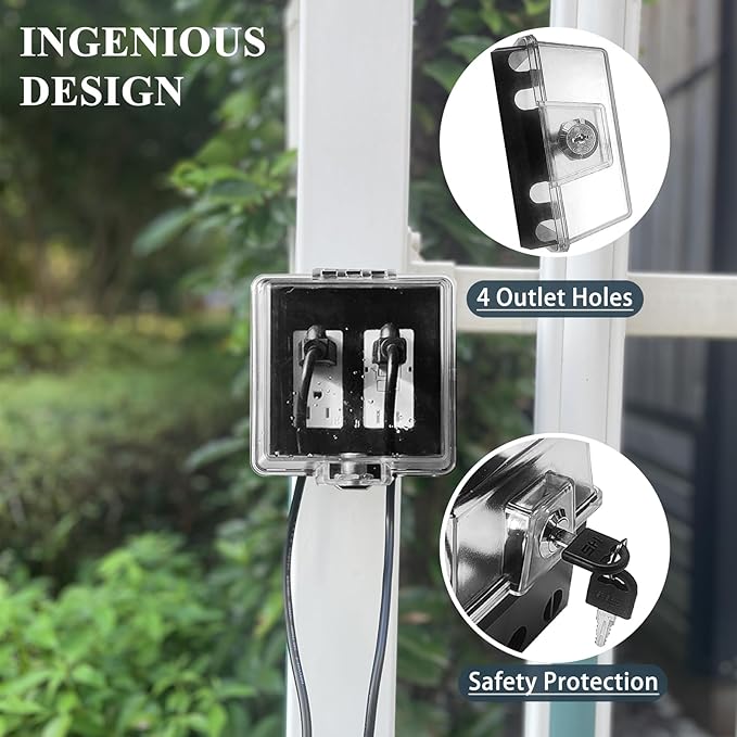 2-Gang Baby Safety Dual Outlet Cover Box - Fit 1.3??x 2.66?? Easier Operation, Simple 4 Step Install,Provides Extra Space Inside for Plugs,Adapters,4.53" high x 4.35" Wide x 2.52" deep