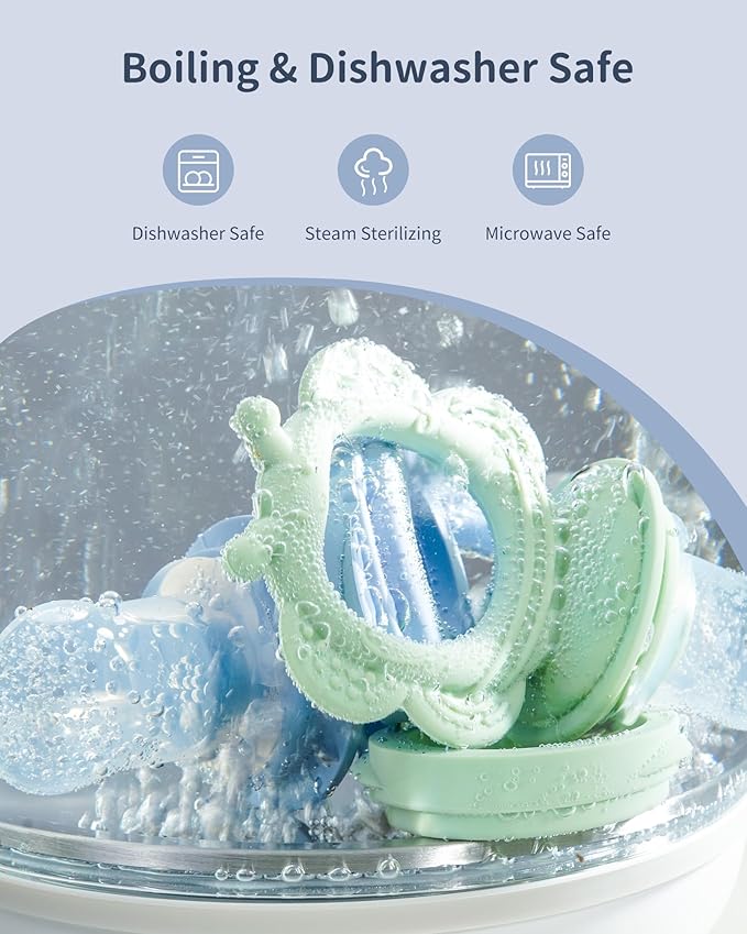 Silicone Baby Fruit Food Feeder (2 Pack) with Freezer Nibble Tray, Breastmilk Popsicle Molds for Baby Teething Relief, Silicone Feeder for Safe Infant Self Feeding, BPA Free, Dishwasher Safe, 3 Month+