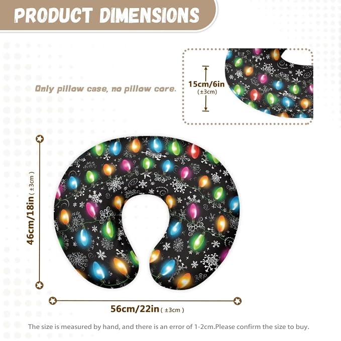 Christmas Colorful Lights Snowflake Nursing Pillow Slipcover Comfortable Skin-Friendly Fabric Nursing Pillow Replacement Cover Removable Bottle or Breastfeeding Pillowcase for Boys & Girls
