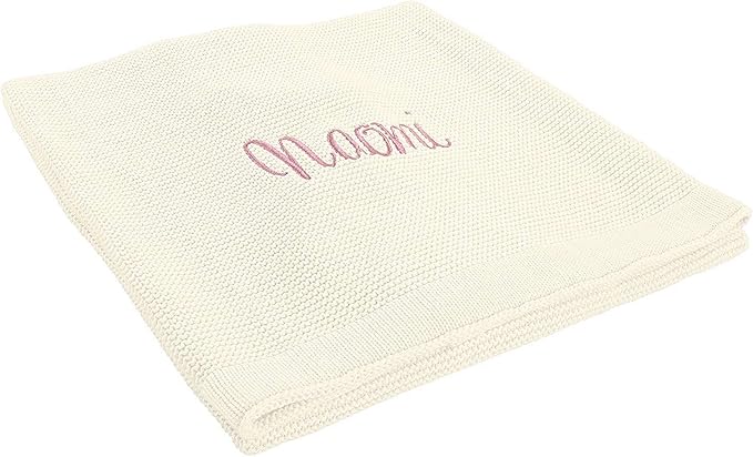 Custom Monogrammed Baby Blanket - Personalized Newborn Gift, Knit Cotton All Year Round