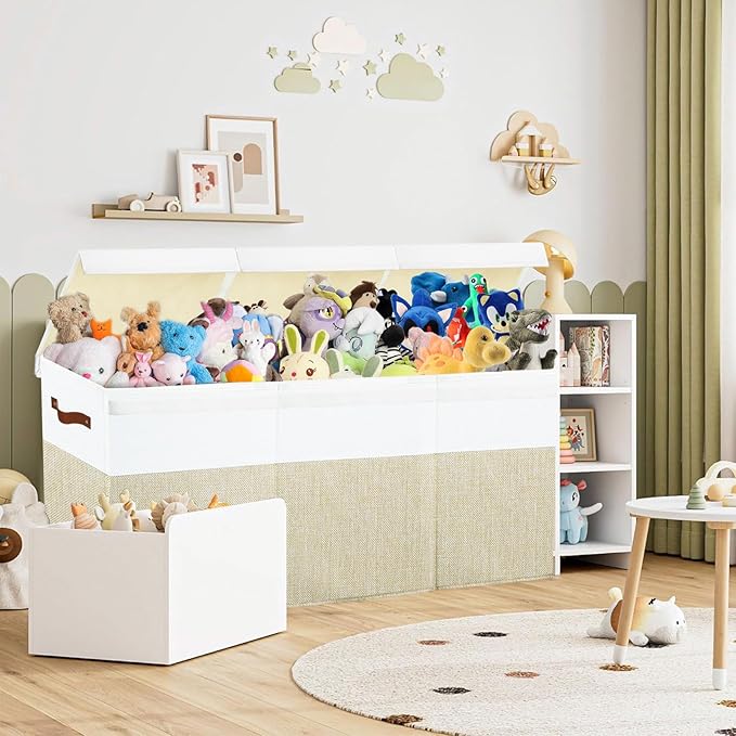 Large Toy Box Chest,Toy Storage Organizer,Storage Bins with Lids,Stuffed Animal Storage,Toy Bins for Kids,Toddlers,Baby,Girls,Nursery,Living Room,playroom(Beige)