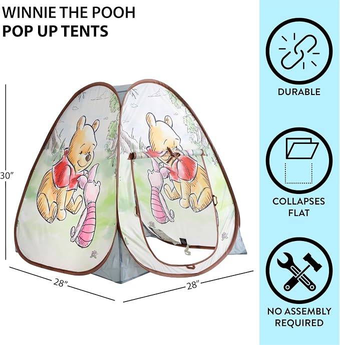 Disney Winnie The Pooh Collapsible Pop-Up Play Tent for Kids,28"x28"x30" Indoor Playhouse Fun,Ages 3+
