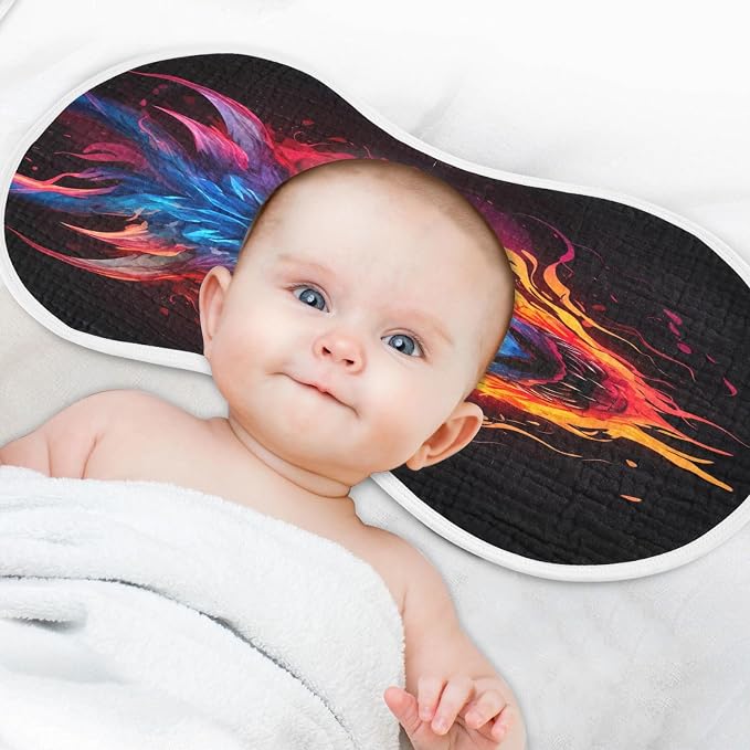 1 Pack Muslin Burp Cloths Dragon Fire Black Print Cotton Baby Burp Cloths Absorbent Soft Burping Cloth Washcloths for Newborn Babies 22x11 Inch
