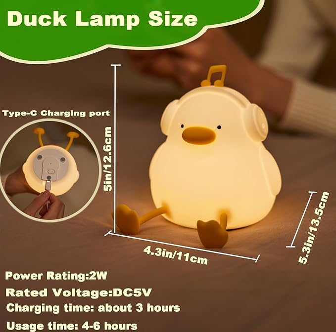DREAMING MY DREAM Cute Duck Night Light,LED Squishy Novelty Duck Lamp,3 Level Dimmable Soft Silicone Nursery Nightlight,Night Light for Toddler Baby Kids Decor,Cool Gifts for Duck