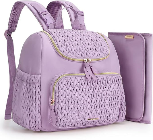 mommore Diaper Bag Backpack, Stylish Travel Baby Bag with Insulated Pockets, Changing Pad and Stroller Straps for Toddler (S-Purple, Small-17L)