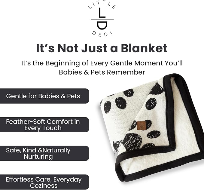 Small Pet Blanket - GOTS Certitied 100% Organic Cotton, Double Layer Plush Sherpa, Beige Jacquard Paw Knit, 30"x40", Ideal for Small Dogs and Cats - Soft and Warm
