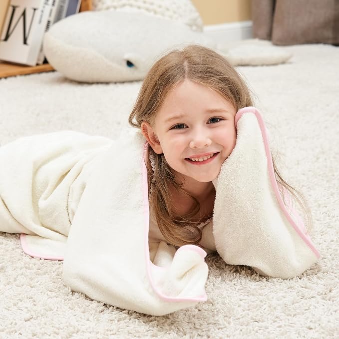 Style Quarters Baby Bath Towel - 100% Cotton Terry Soft Hooded Towel Cartoon Alpaca Baby Beach Towels Super Absorbent Large Embroidery Kids Hooded Bath Toddler Towel with 50"x30"(Milky White Alpaca)