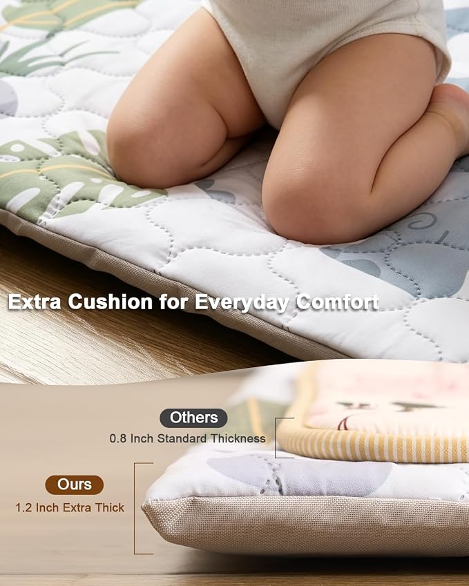 2-in-1 Baby Play Mat Indoor & Outdoor, 74x50in Thick Foam Playpen Mat with Waterproof Removable Cover, Non-Slip Soft Crawling Floor Mat for Infants, Toddlers, Travel, Picnic & Camping, Dinosaur