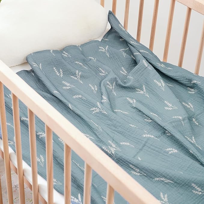 Happy Flute 4Set Muslin Swaddle Blankets??œUltra Soft Baby Blanket for Newborns,Receiving Blankets for Baby Girls & Boys??œBaby Essentials 0-3 Years,40x40inches (Leaf)