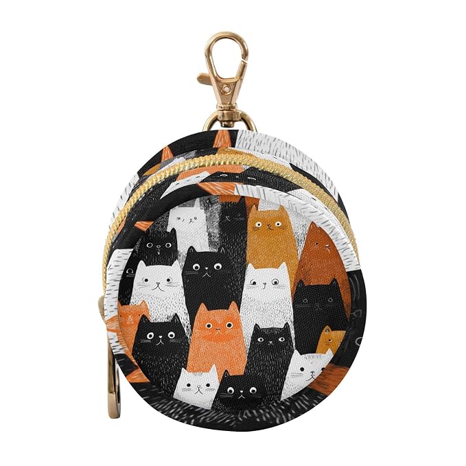 Pacifier Holder with Clip Pacifier Case for Diaper Bag Round Baby Pacifier Pouch Box Bag Portable Black and White Orange Cat