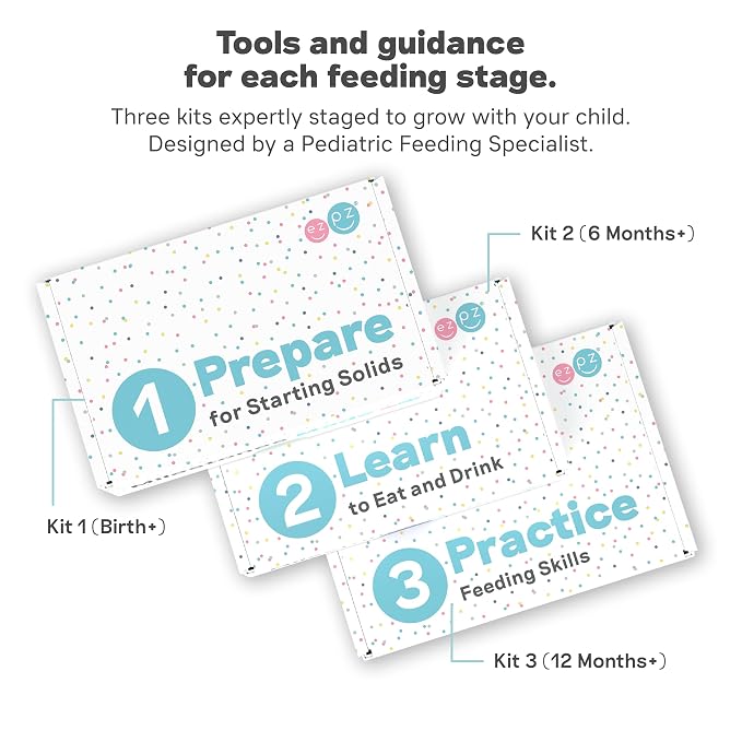 ezpz Kit 2: Learn to Eat and Drink (Blush) - Tools to Help Your Baby Practice Chewing, Sipping, and Self-Feeding - Start Solids + Baby-Led Weaning Safely - Shower Essentials & Gifts