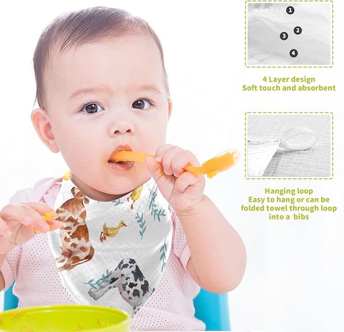 vvfelixl Baby Muslin Washcloths Farm Animals Cows Duckling Baby Burp Cloths Cotton Baby Face Towel for Newborn Infants Boys Girls Soft and Absorbent 11.8 X 11.8 in, 3 Pack