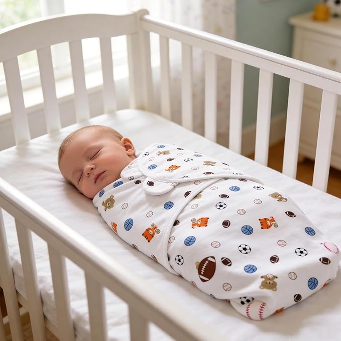 Bubble bear Baby Swaddle Blankets for Baby Boy Girl 0-3 Months,Hypoallergenic Skin-Friendly Swaddle,Cute Little Soccer Ball, Dinosaur, Adjustable Newborn Sleep Sack, 3 Pack