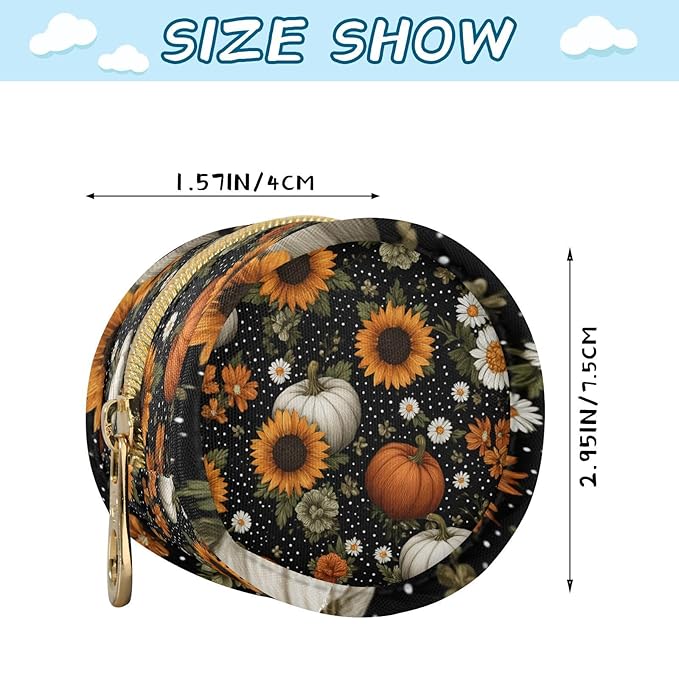 Pacifier Holder with Clip Pacifier Case for Diaper Bag Round Baby Pacifier Pouch Box Bag Portable Black Dotty Pumpkins Sunflowers Daisy