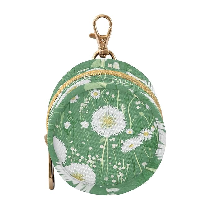 Pacifier Holder with Clip Pacifier Case for Diaper Bag Round Baby Pacifier Pouch Box Bag Portable Green Dandelion and Daisy01