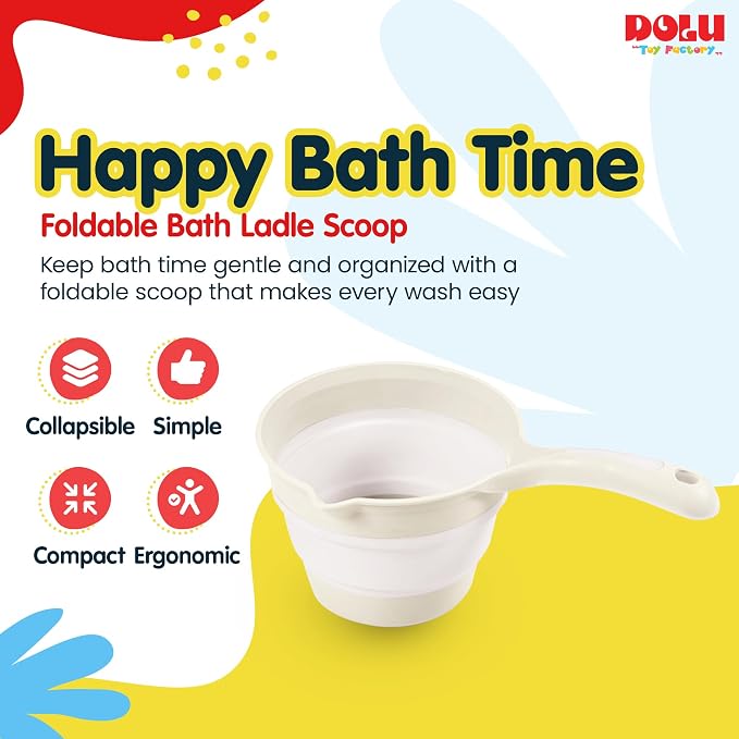 DOLU Foldable Bath Ladle for Compact Toddler Wash Tub, Portable and Space Saving Design Ideal for Ages 6 Months and Older, Relax Beige