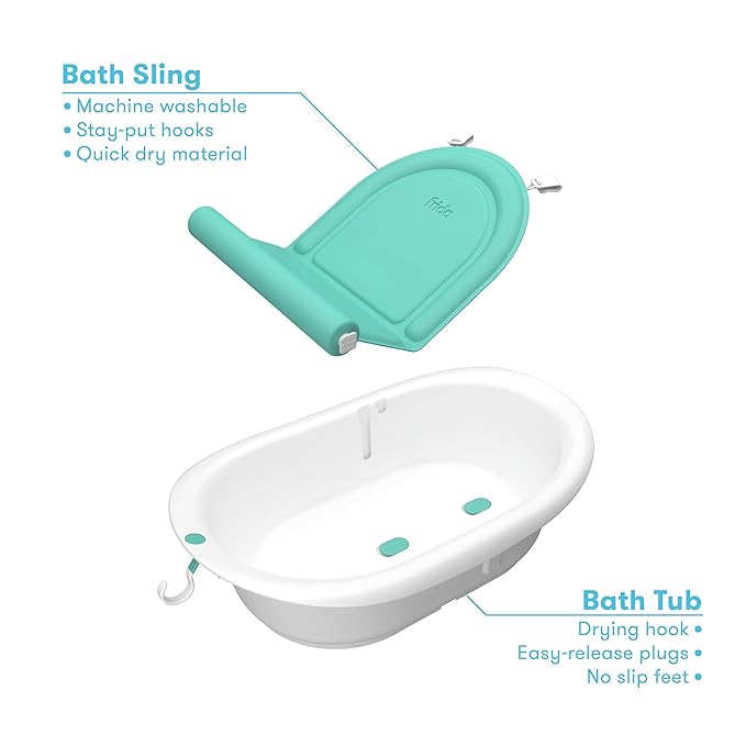 Frida Baby 4-in-1 Grow-with-Me Bath Tub & Control The Flow Rinser Cup Bath Time Kit