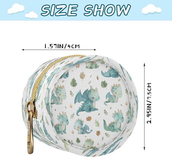 Cute Dragons Pacifier Holder Case with Clip Portable Small Travel Pacifier Pouch for Mom Bag Zipper Coin Purse Pendant