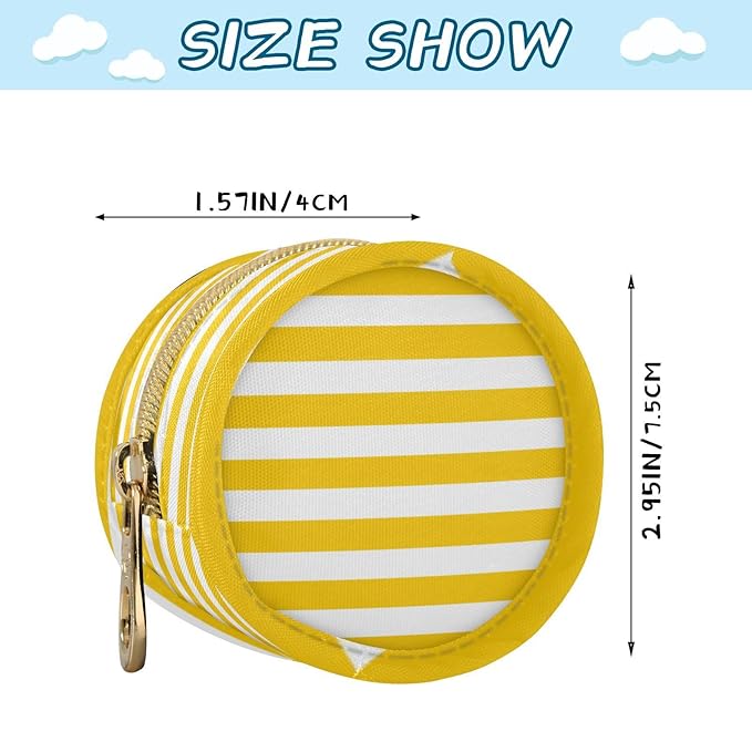 Pacifier Holder with Clip Pacifier Case for Diaper Bag Round Baby Pacifier Pouch Box Bag Portable Bright Yellow and White Stripes