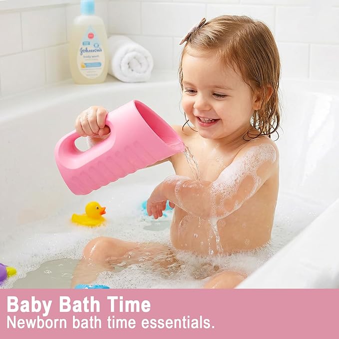 Babylush Baby Bath Rinse Cup & Rinser – 1000ml Soft EVA, 0.3lb Lightweight, BPA-Free Bath Water Pourer, Baby Bath Pitcher, Shower Cup for Kids(Pink)