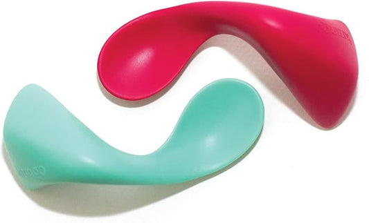 Right-Handed Curved Baby Spoons First Stage Infant Baby Led Weaning Soft-Tip Easy on Gums Training Teething Spoon Self Feeding Silicone Toddler Food Utensils