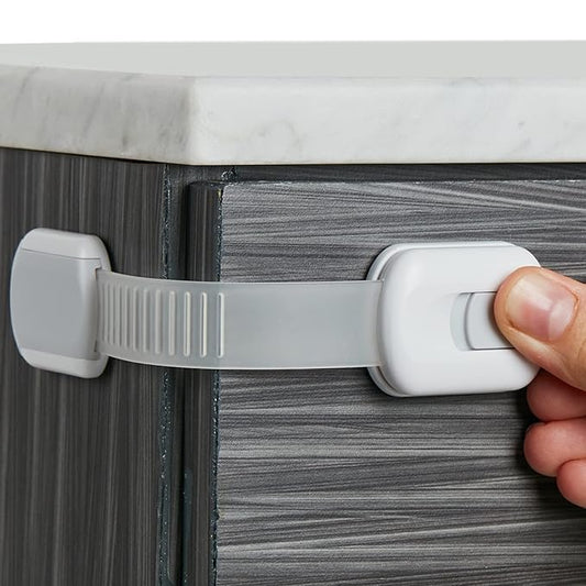 Child Safety Strap Locks (6-Pack) Baby Locks for Cabinets and Drawers, Toilet, Fridge & More. 3M Adhesive Pads. Easy Installation (White/Gray)