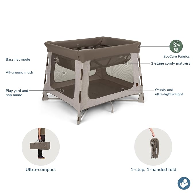Maxi-Cosi Swift Baby Playard with Mat, Baby Playpen, Play Yard with Bassinet, Portable Playpen for Babies and Toddlers, Truffle