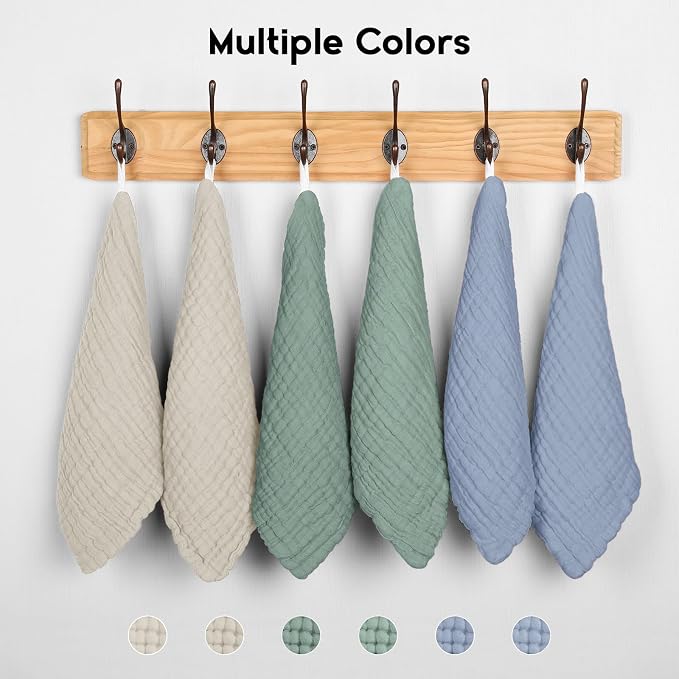 Unnivoll Muslin Burp Cloths Baby 12''X12'', Baby Washcloths 6 Pack, 100% Cotton Baby Wash Cloths Absorbent and Soft for Newborn Infants Kids Boys Girls - Apricot Green Sapphire Blue