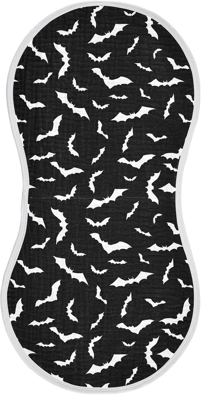 Muslin Baby Burp Cloths Set of 1, Soft Halloween Bats Absorbent Muslin Washcloths, Bibs, Face Towel for Newborn Boys Girls, 22 x 11 Inch