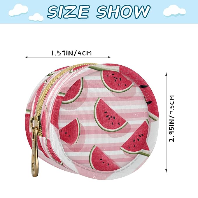 Pacifier Holder with Clip Pacifier Case for Diaper Bag Round Baby Pacifier Pouch Box Bag Portable Pink and White Striped Juicy Watermelon Slices