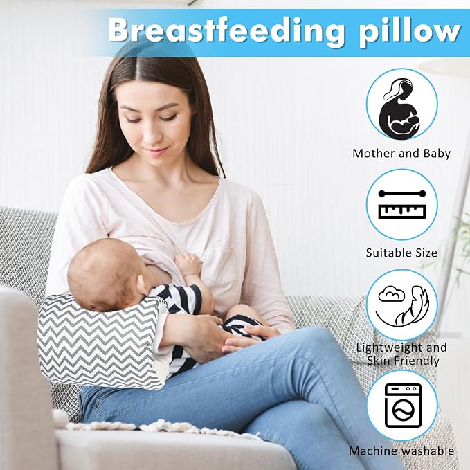 Baby Feeding Arm Pillow,Nursing Arm Pillows for Breastfeeding，Soft Cotton for Newborn, More Support for Mom and Baby,Portable and Washable,Ergonomic Nursing Essentials（Grey Stripe）