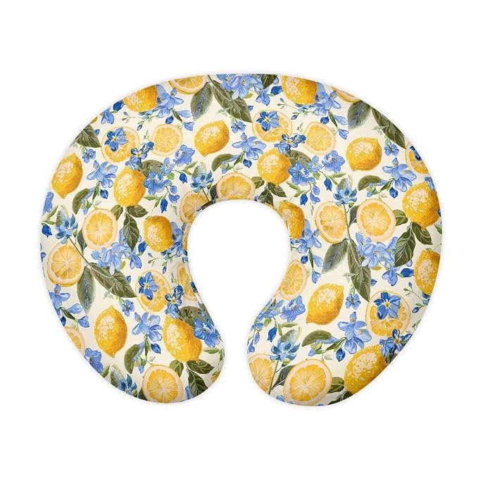 Lemon Floral Nursing Pillow Cover, Stretchy Soft Fabric Removable Covers for Breastfeeding Pillows Safely Fits On Standard Infant Nursing Pillows