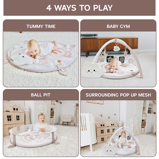 Aila+Aiden 6-in-1 XL Play Mat & Play Gym, Baby Gym, Baby Activity Gym, Sensory Exploration and Motor Skill Development Toys (Blush)