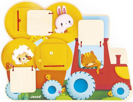 Janod - Farm Puzzle (Yellow) - Child Development - Dexterity Development - Tactile Learning Experience - Easy Grip Design for Little Hands - Animal Recognition Fun - Durable Wooden Construction