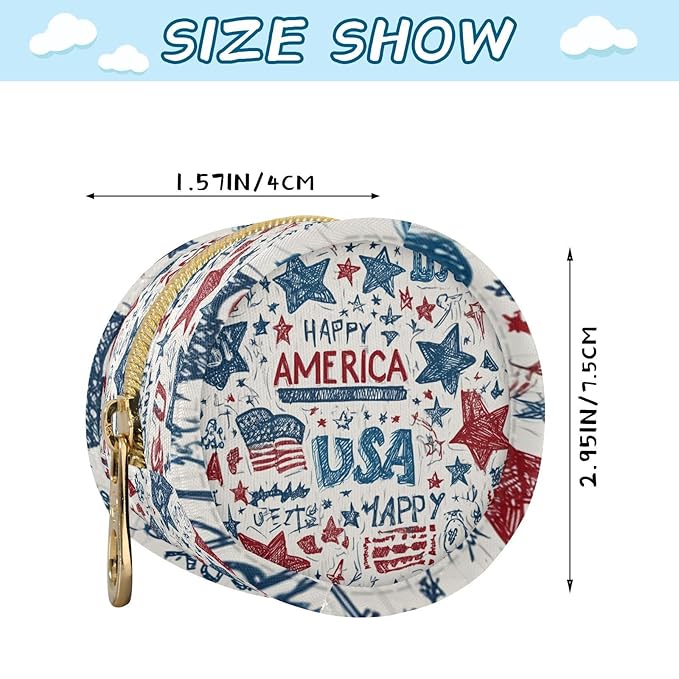 Pacifier Holder with Clip Pacifier Case for Diaper Bag Round Baby Pacifier Pouch Box Bag Portable White Patriotic Stars July 4th