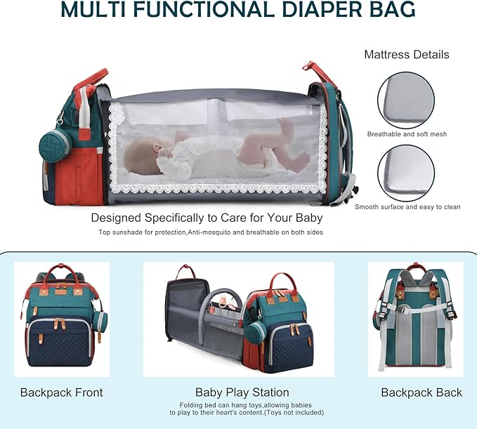 Diaper Bag Backpack with Changing Station, Waterproof for Mom & Dad, Newborn & Toddler Essentials, Insulated Bottle Pockets, Pacifier Case, Stroller Straps Included, Unisex（Multicolor）