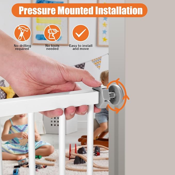 keny 29"-55" Extra Wide Baby Gate, Pressure Mounted No Drilling Dog Gate for Stairs Doorways, Easy Walk Through Safety Gate for Babies or Pets, 30" Tall, White