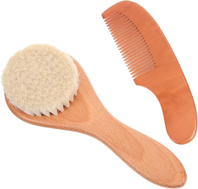 Kisangel 5sets Newborn Hair Brush and Wooden Comb Ergonomic Brush for Gentle Scalp Massage Care Set