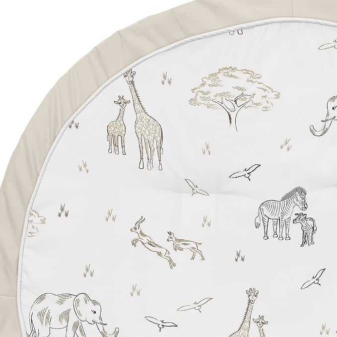 Sweet Jojo Designs Jungle Safari Animals Boy Girl Baby Playmat Tummy Time Infant Play Mat Brown Taupe Black and White Gender Neutral Animal Elephant Giraffe Wildlife Adventure Elephants Serengeti