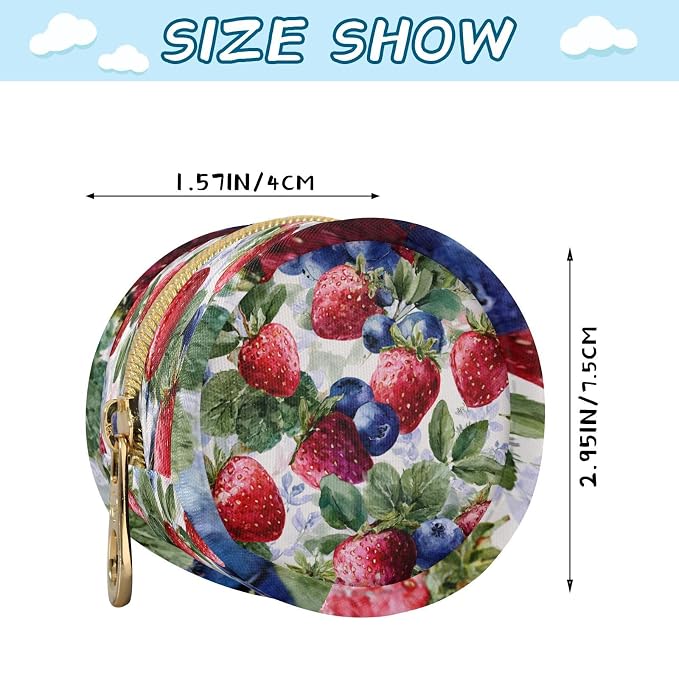 Pacifier Holder with Clip Pacifier Case for Diaper Bag Round Baby Pacifier Pouch Box Bag Portable Strawberry Blueberry