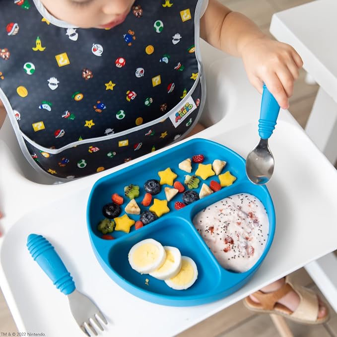 Bumkins Silicone Grip Dish, Suction Plate, Divided Plate, Baby Toddler Plate, BPA Free, Microwave Dishwasher Safe â€“ Dark Blue 1 Count (Pack of 4)