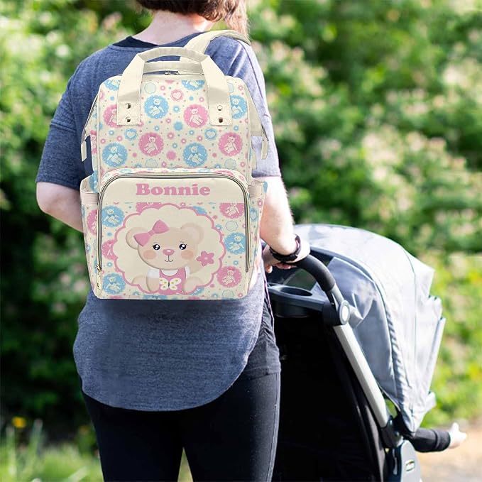 M YESCUSTOM Custom Cartoon Bear Diaper Bag Backpack Personalized Name Mommy Bag for Women Customized Gift for Mothers Day