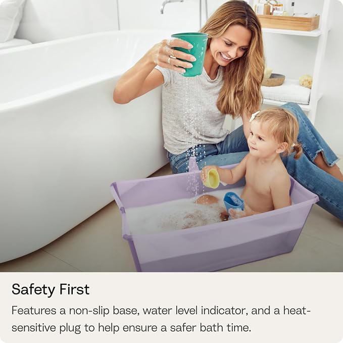 Stokke Flexi Bath X-Large Baby Bathtub, Lavender - 31.5 x 15.7 x 9.4 in - Best for Infants & Toddlers - Lightweight, Foldable & Easy to Store - Convenient to Use at Home or Traveling